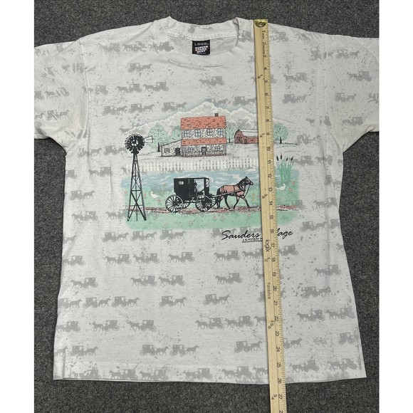 Vintage 90s White AOP Farmland Omish Graphic T-Shirt Single Stitch Size Large - Picture 9 of 10
